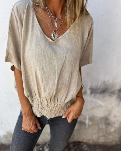 BOMIA | Comfortable V-Neck T-Shirt with Waist Detail