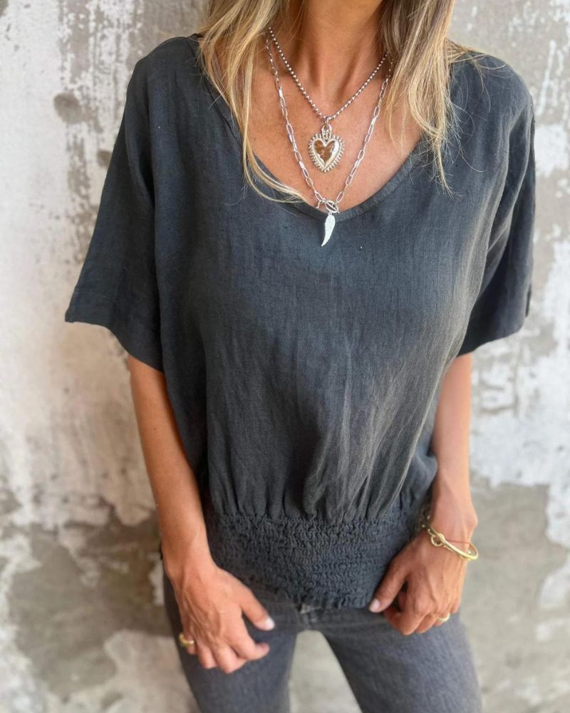 BOMIA | Comfortable V-Neck T-Shirt with Waist Detail