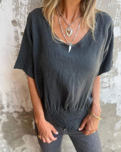 BOMIA | Comfortable V-Neck T-Shirt with Waist Detail