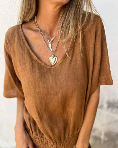 BOMIA | Comfortable V-Neck T-Shirt with Waist Detail