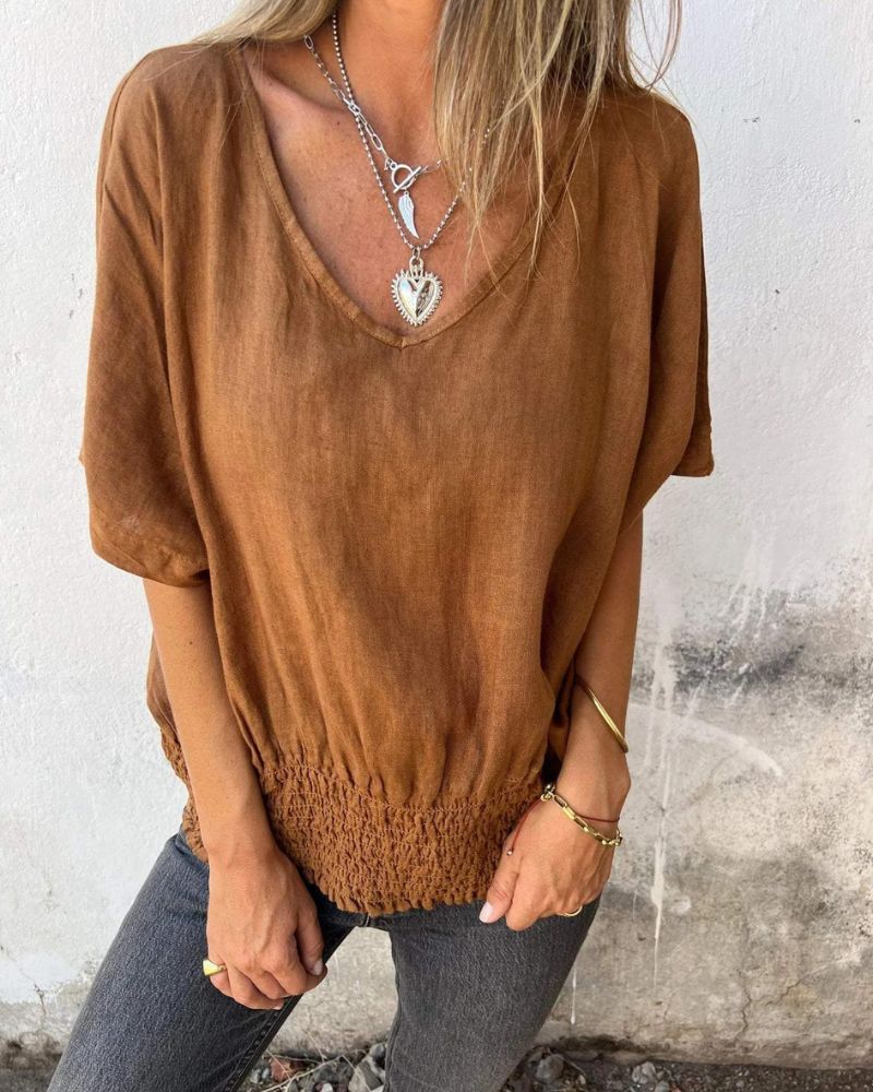 BOMIA | Comfortable V-Neck T-Shirt with Waist Detail