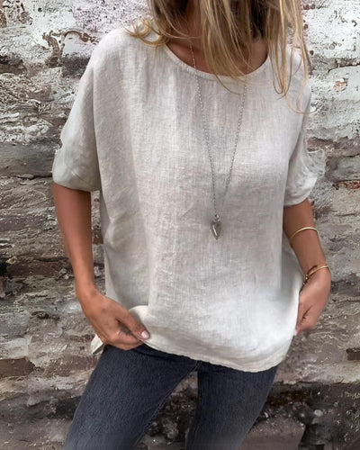 Bella | Round Neck Cotton & Linen T-Shirt