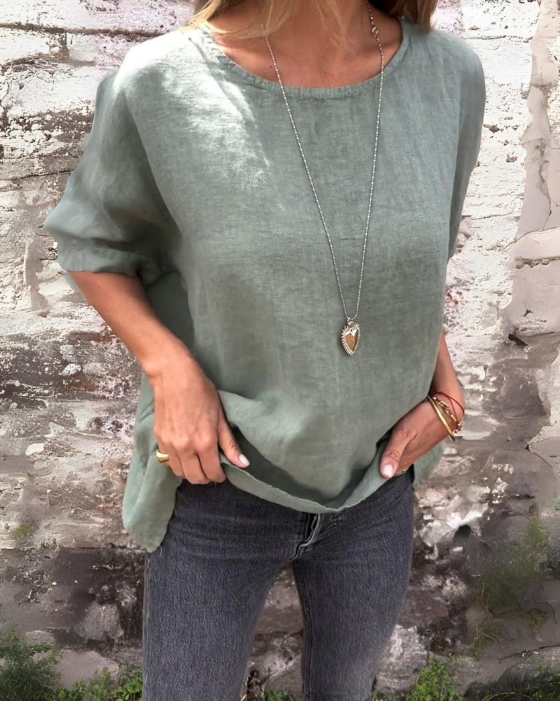 Bella | Round Neck Cotton & Linen T-Shirt