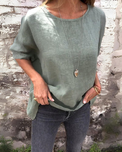 Bella | Round Neck Cotton & Linen T-Shirt