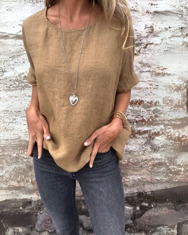 Bella | Round Neck Cotton & Linen T-Shirt