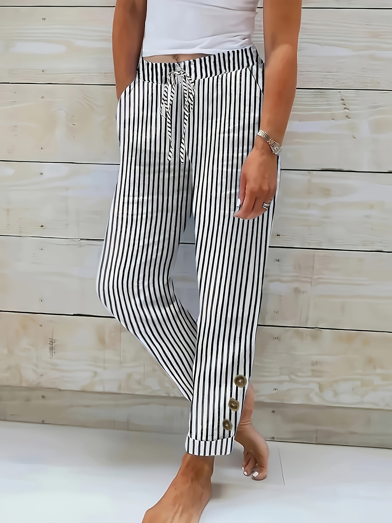 Cassara | Striped Pocket Pants with Elastic Waist