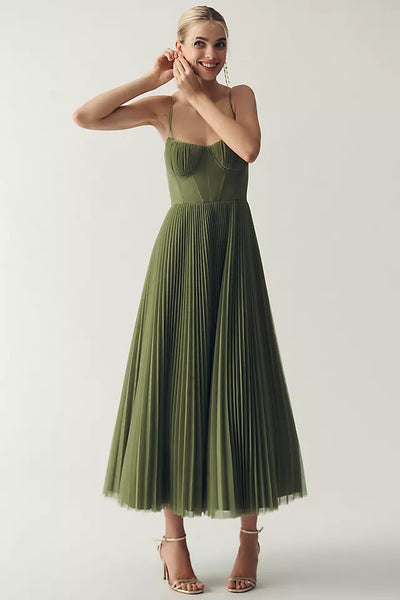 Claire | Elegant Pleated Tulle Dress with Asymmetric Draping