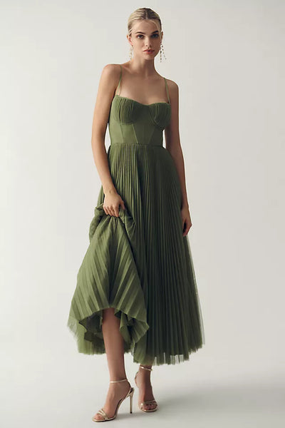 Claire | Elegant Pleated Tulle Dress with Asymmetric Draping