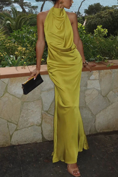 Edna | Elegant Satin Halter Neck Backless Maxi Dress