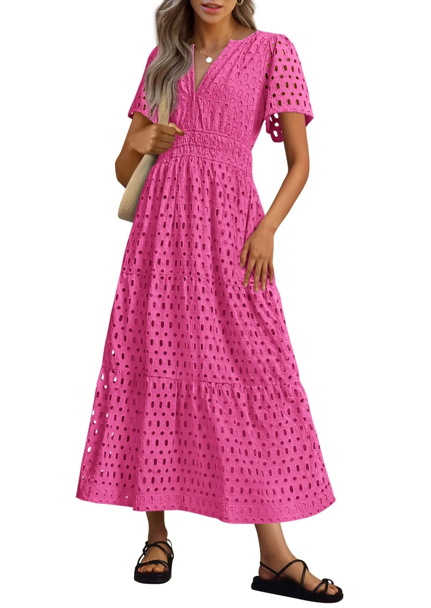 Geraldine | Women's Summer V-neck Maxi Dress Short Sleeve
