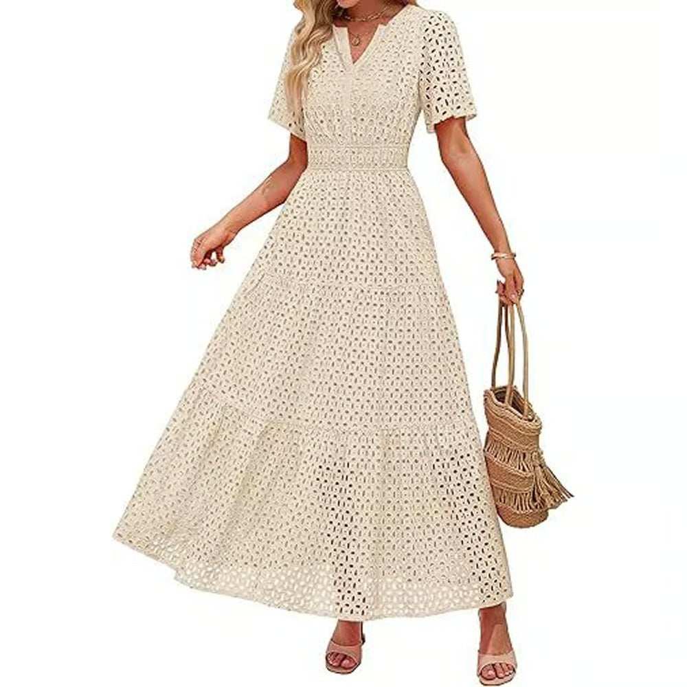 Geraldine | Women's Summer V-neck Maxi Dress Short Sleeve