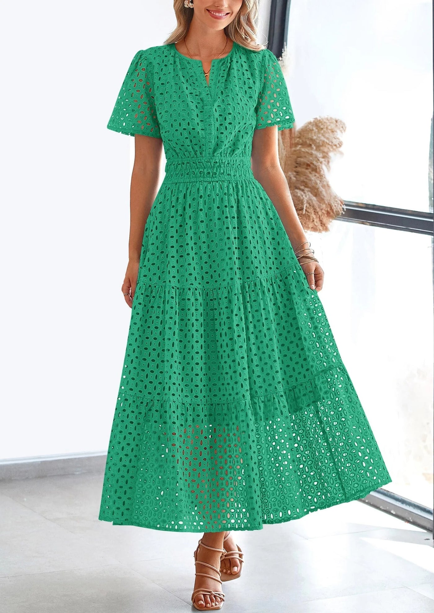 Geraldine | Women's Summer V-neck Maxi Dress Short Sleeve