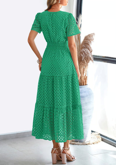 Geraldine | Women's Summer V-neck Maxi Dress Short Sleeve