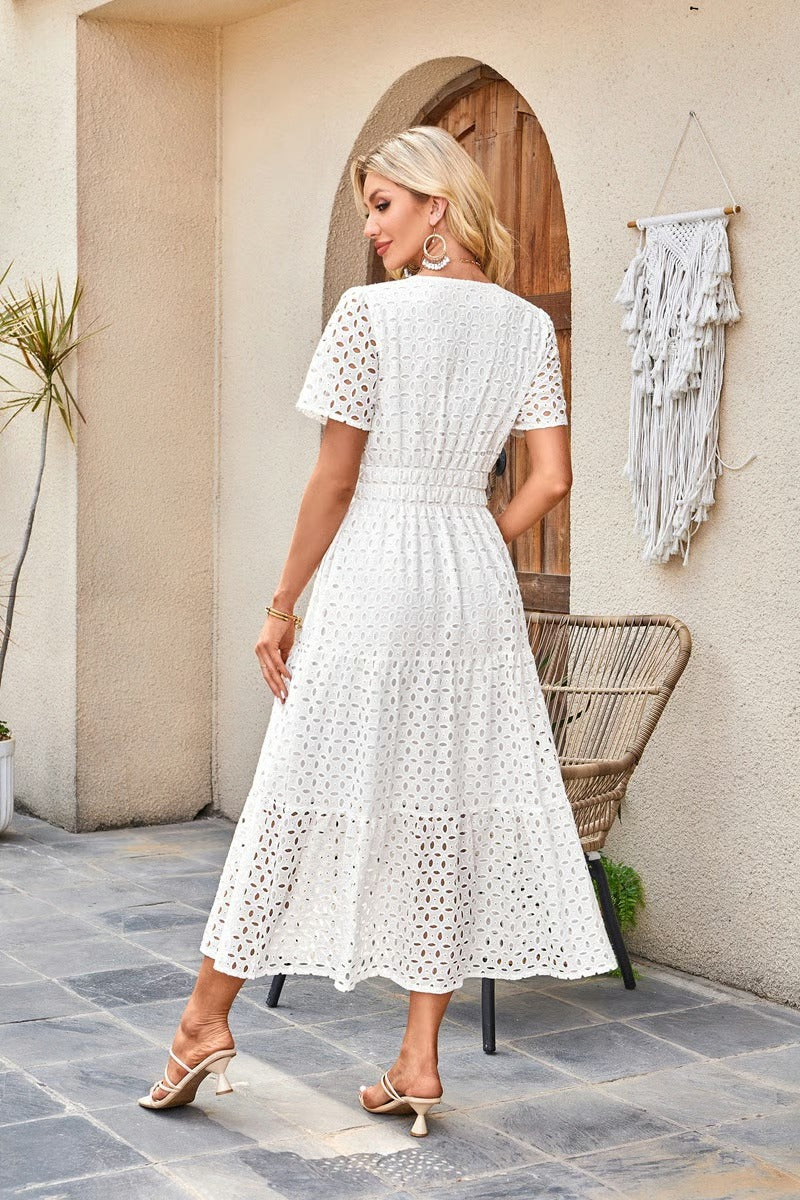 Geraldine | Women's Summer V-neck Maxi Dress Short Sleeve