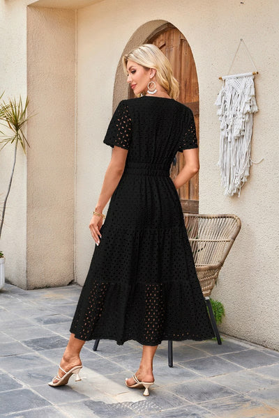 Geraldine | Women's Summer V-neck Maxi Dress Short Sleeve