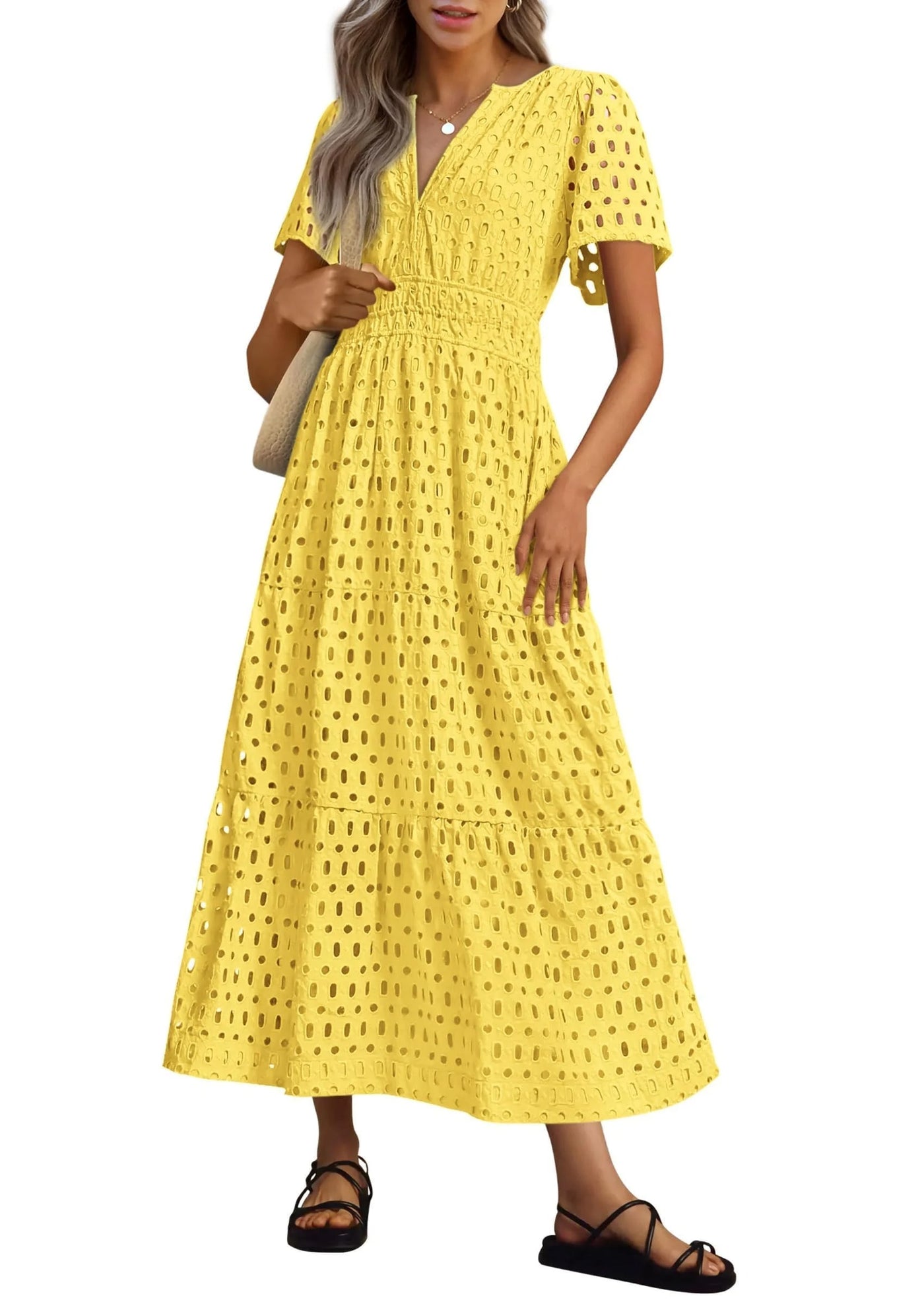 Geraldine | Women's Summer V-neck Maxi Dress Short Sleeve