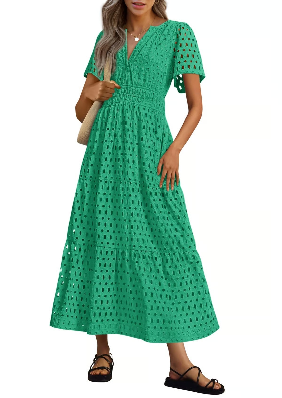 Geraldine | Women's Summer V-neck Maxi Dress Short Sleeve