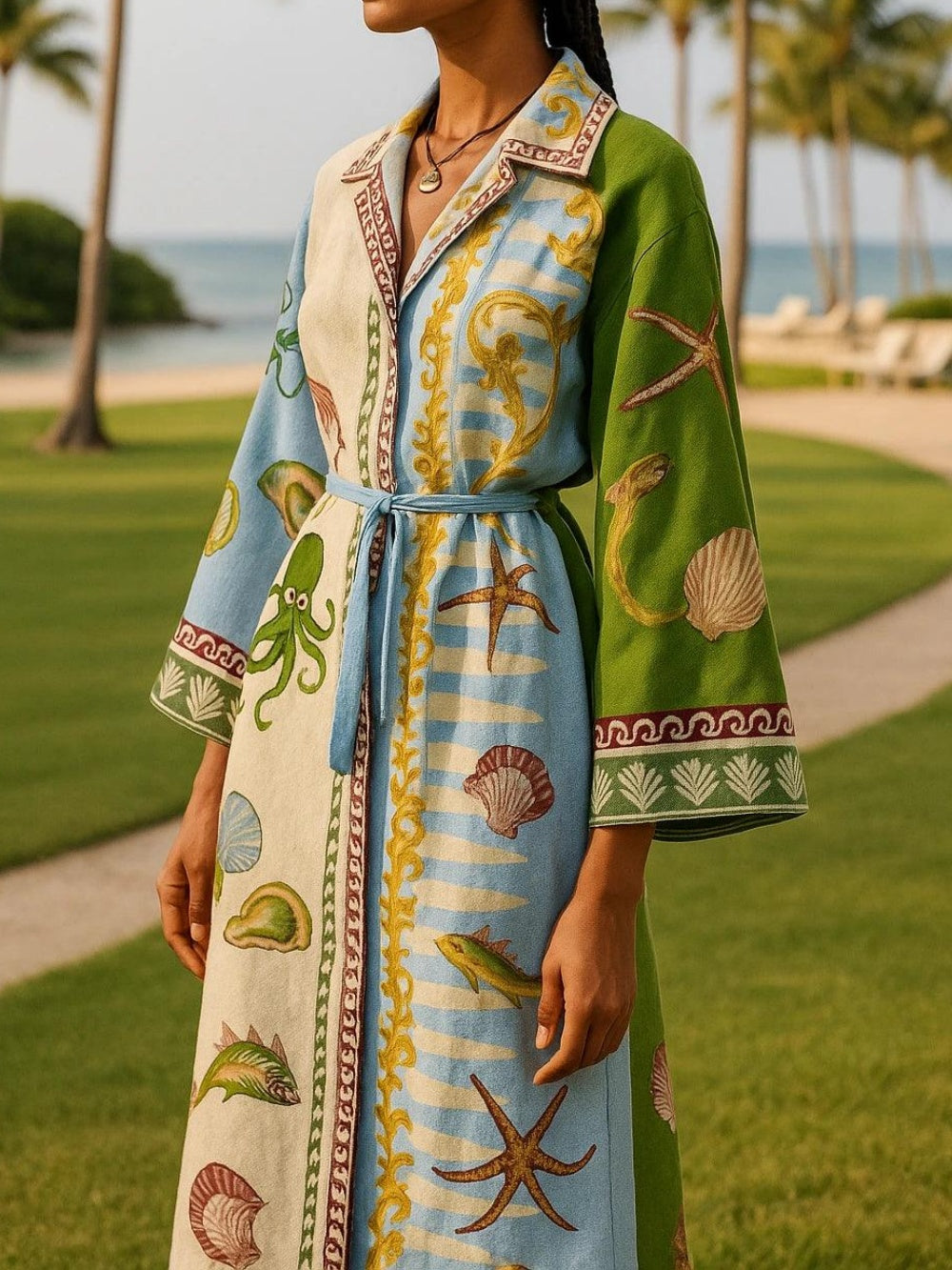 Jennifer | Elegant Belted Printed Midi Shirt Dress