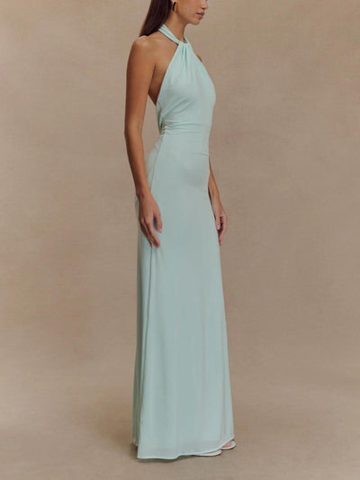 Jennifer | Elegant Slinky Halter Maxi Dress - Lagoon