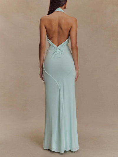Jennifer | Elegant Slinky Halter Maxi Dress - Lagoon