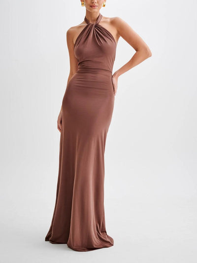 Jennifer | Elegant Slinky Halter Maxi Dress - Lagoon
