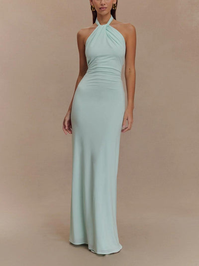 Jennifer | Elegant Slinky Halter Maxi Dress - Lagoon