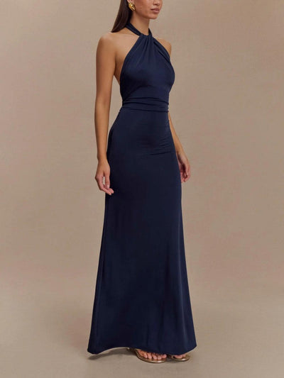 Jennifer | Navy Slinky Halter Maxi Dress