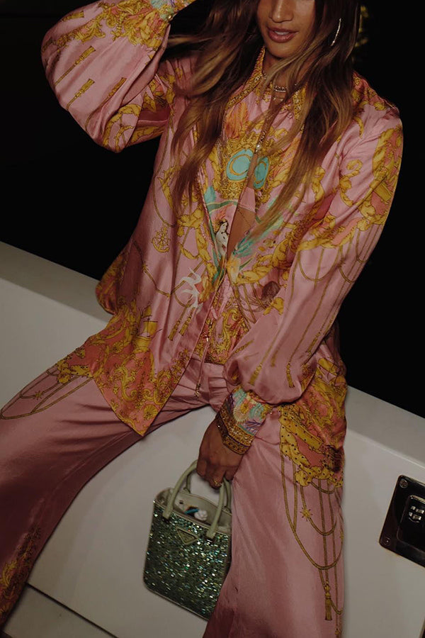 Mermaid Motel | Unique Print Long Sleeve Casual Shirt & Elastic Waist Pants Set
