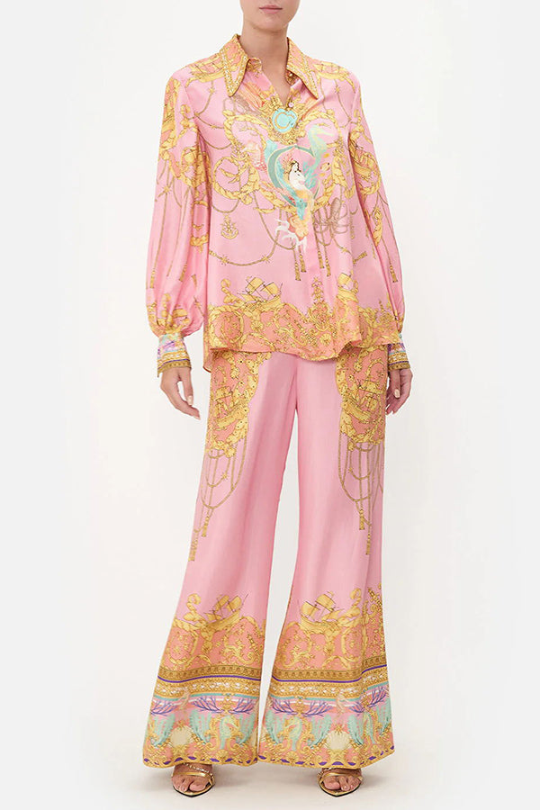 Mermaid Motel | Unique Print Long Sleeve Casual Shirt & Elastic Waist Pants Set