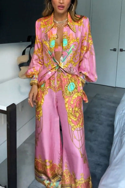 Mermaid Motel | Unique Print Long Sleeve Casual Shirt & Elastic Waist Pants Set