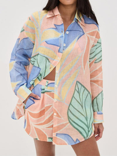 Playa Boyfriend | Tropical Leaf Printed Short Set