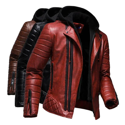 Raphael | Faux Leather Hoodie Motorcycle Jacket