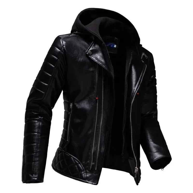 Raphael | Faux Leather Hoodie Motorcycle Jacket