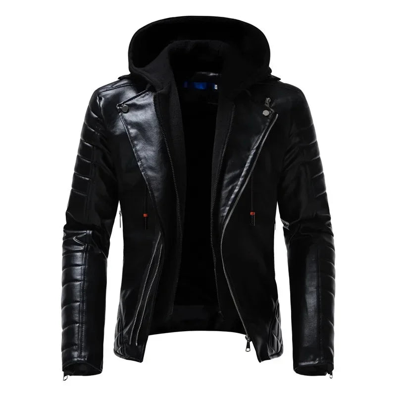 Raphael | Faux Leather Hoodie Motorcycle Jacket