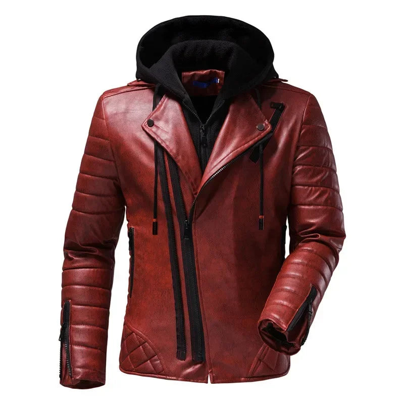 Raphael | Faux Leather Hoodie Motorcycle Jacket