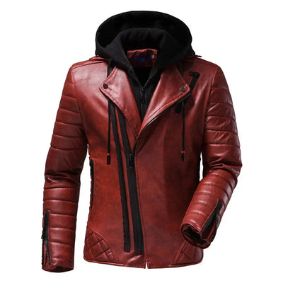 Raphael | Faux Leather Hoodie Motorcycle Jacket