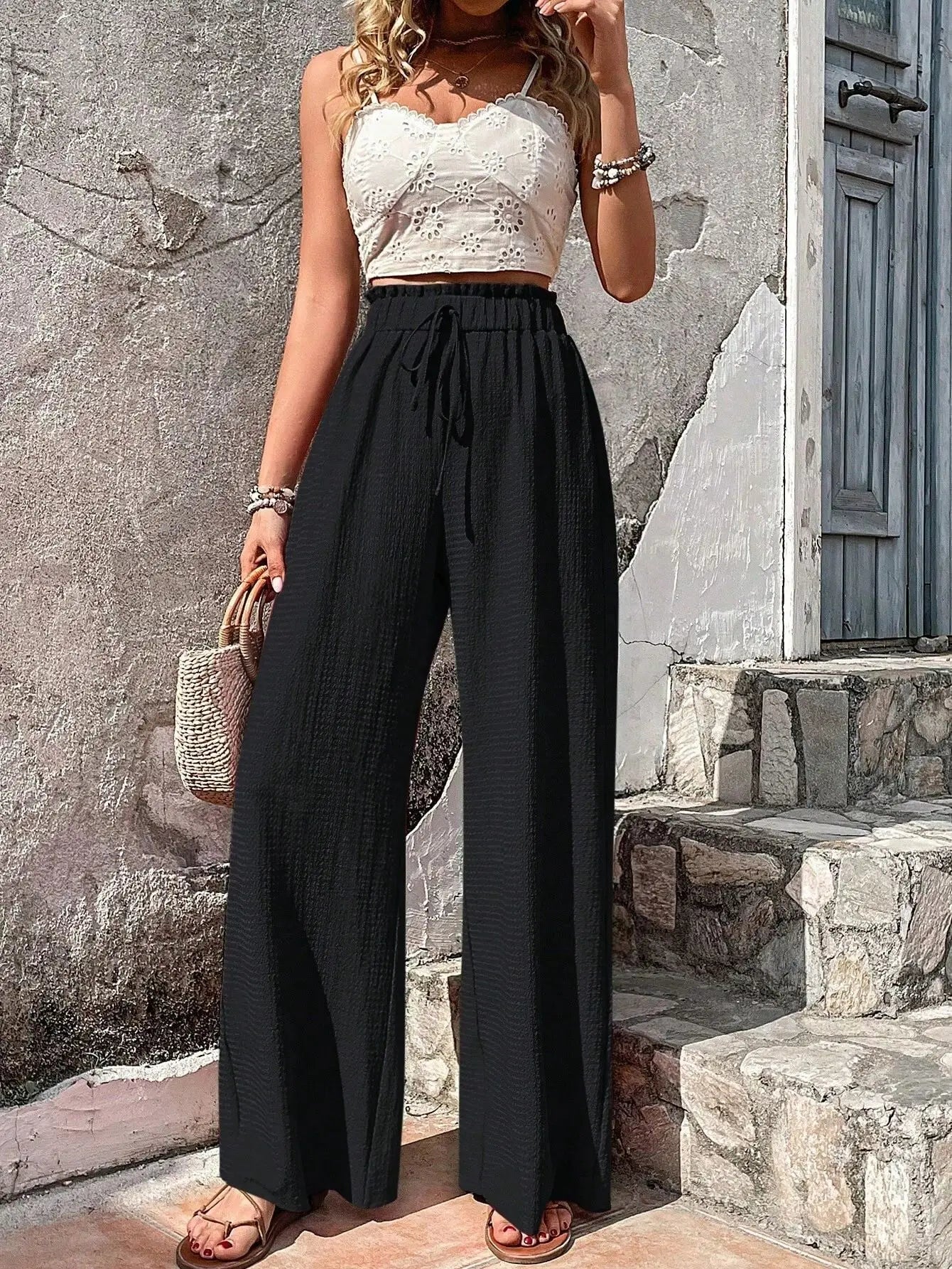 Rhalia | Casual Solid Wide Leg Trousers