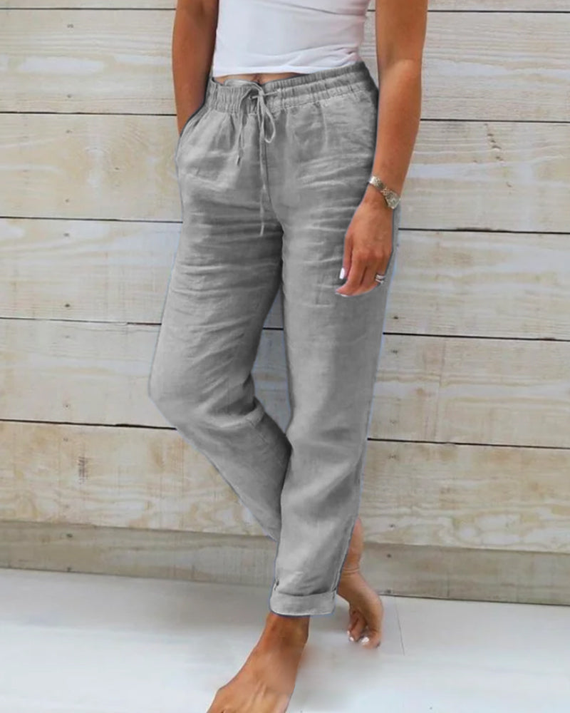 Serelis | Elastic Waist Cotton Linen Trousers